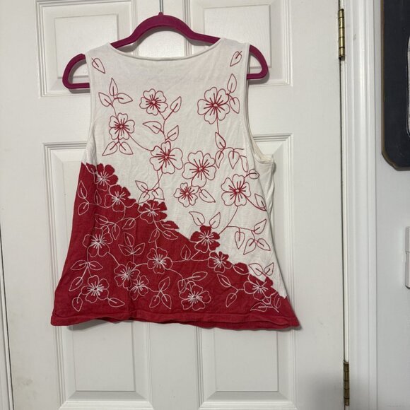 Liz Claiborne Womens Floral Tank Top | Red & White | Size Large - Picture 2 of 3